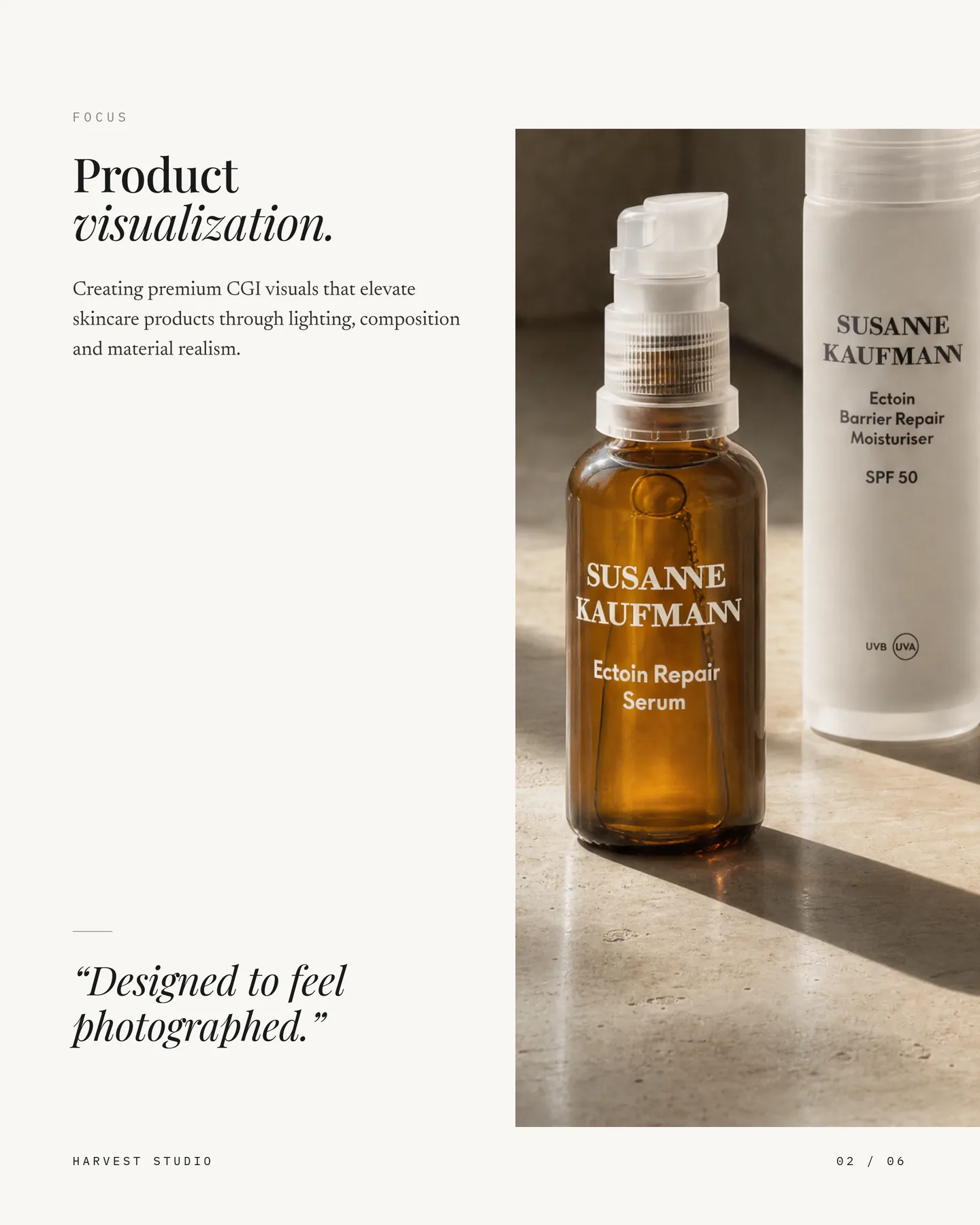 Product visualization board with the Ectoin Repair serum and the line 'Designed to feel photographed'